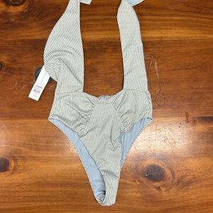 Muse Striped One Piece Swimsuit - Light Blue and White